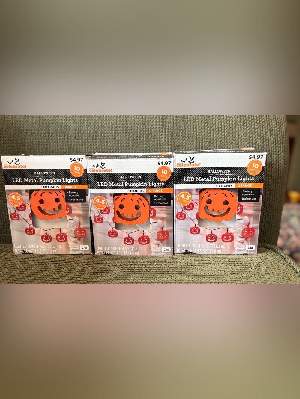 Halloween decorations Metal pumpkin lights NIB